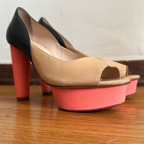 LOEFFLER RANDALL | Darcy Round Heel Peep Toe Platform Pumps | Size 9 - Picture 1 of 6